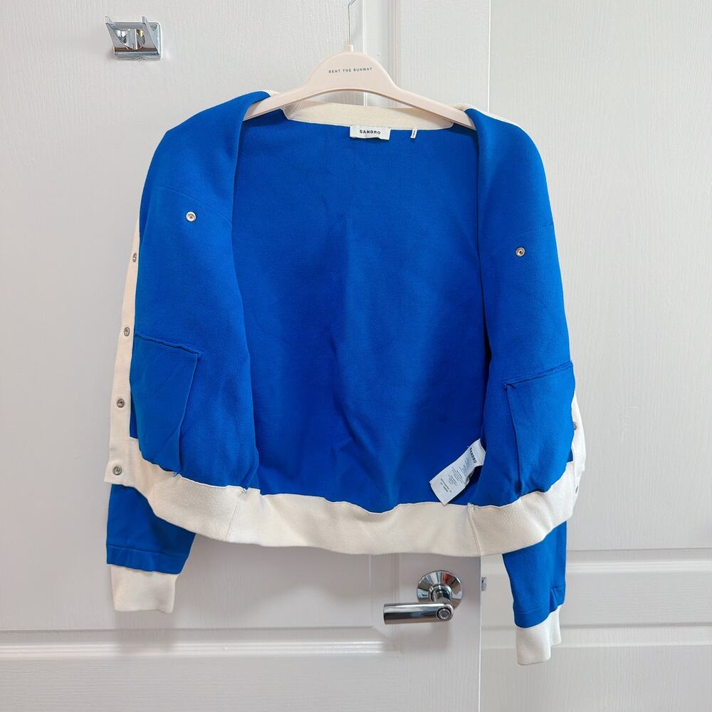 Sandro Murcie Blue Knit Button Front Crewneck Sweater Size 4 - Picture 7 of 8